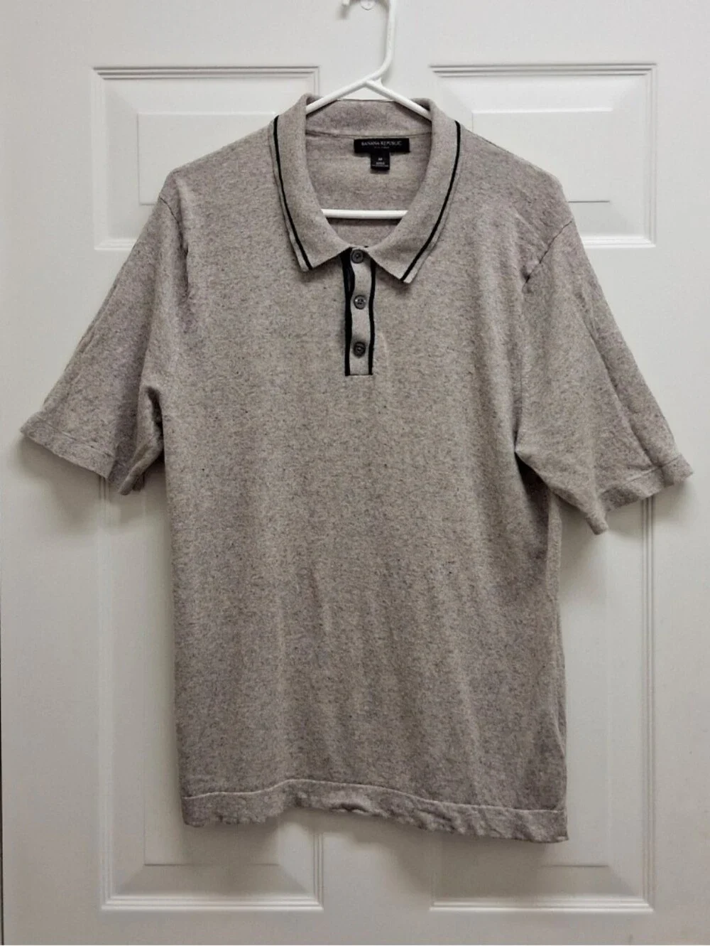 Banana Republic Tipped Silk Linen Knit Polo Shirt Medium Beige Grandpacore